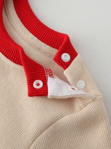 嬰兒燈籠袖3D愛心貼布上衣和連身背心 - 杏色 - 查看 7