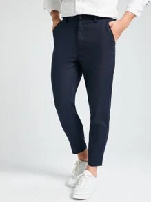 Manfinity Homme Men Suit Pants Túi màu trơn - Màu xanh hải quân - Xem 1