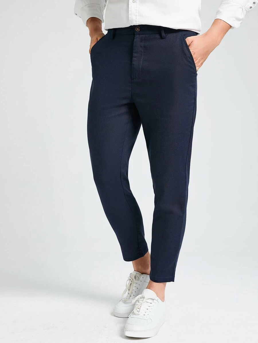 Manfinity Homme Men Suit Pants Túi màu trơn - Màu xanh hải quân - Xem 1