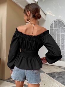 Chiquease Off Shoulder Lantern Sleeve Corset Peplum Top Peplum Top - Black - View 2