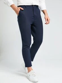 Manfinity Homme Men Suit Pants Túi màu trơn - Màu xanh hải quân - Xem 5