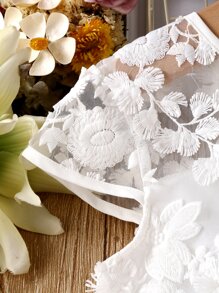 SHEIN Glamorique Kids Kleid mit floraler Stickerei und Schleife vorne für Tween Mädchen - Weiss - Übersicht 3