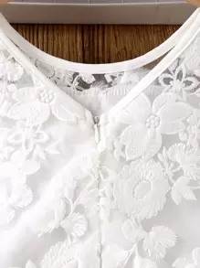 SHEIN Glamorique Kids Kleid mit floraler Stickerei und Schleife vorne für Tween Mädchen - Weiss - Übersicht 6