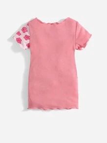 SHEIN Baby Girl Floral Print Lettuce Trim Tee Dress