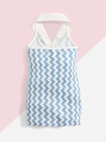 SHEIN 嬰兒女孩z字形印花無背背心連衣裙 - 藍白色 - 查看 2