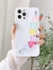 Solid Phone Case With Heart Decor Hand Strap - White - View 2