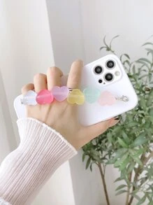 Solid Phone Case With Heart Decor Hand Strap - White - View 4