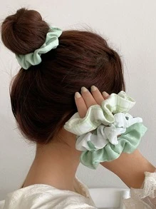 3 cái Heart & Plaid Print Scrunchie - màu xanh lá - Xem 4