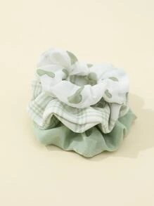3 cái Heart & Plaid Print Scrunchie - màu xanh lá - Xem 5