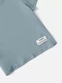 SHEIN 小女童標語貼布細節T恤和緊身褲 - 霧霾藍 - 查看 4