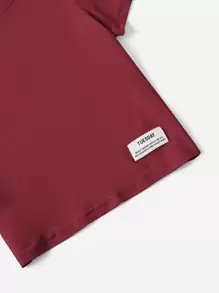 SHEIN 小女童標語貼布細節T恤和緊身褲 - 酒紅色 - 查看 3