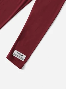 SHEIN 小女童標語貼布細節T恤和緊身褲 - 酒紅色 - 查看 4