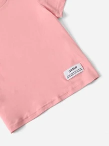 SHEIN 小女童標語貼布細節T恤和緊身褲 - 淺粉色 - 查看 3