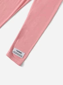 SHEIN 小女童標語貼布細節T恤和緊身褲 - 淺粉色 - 查看 4