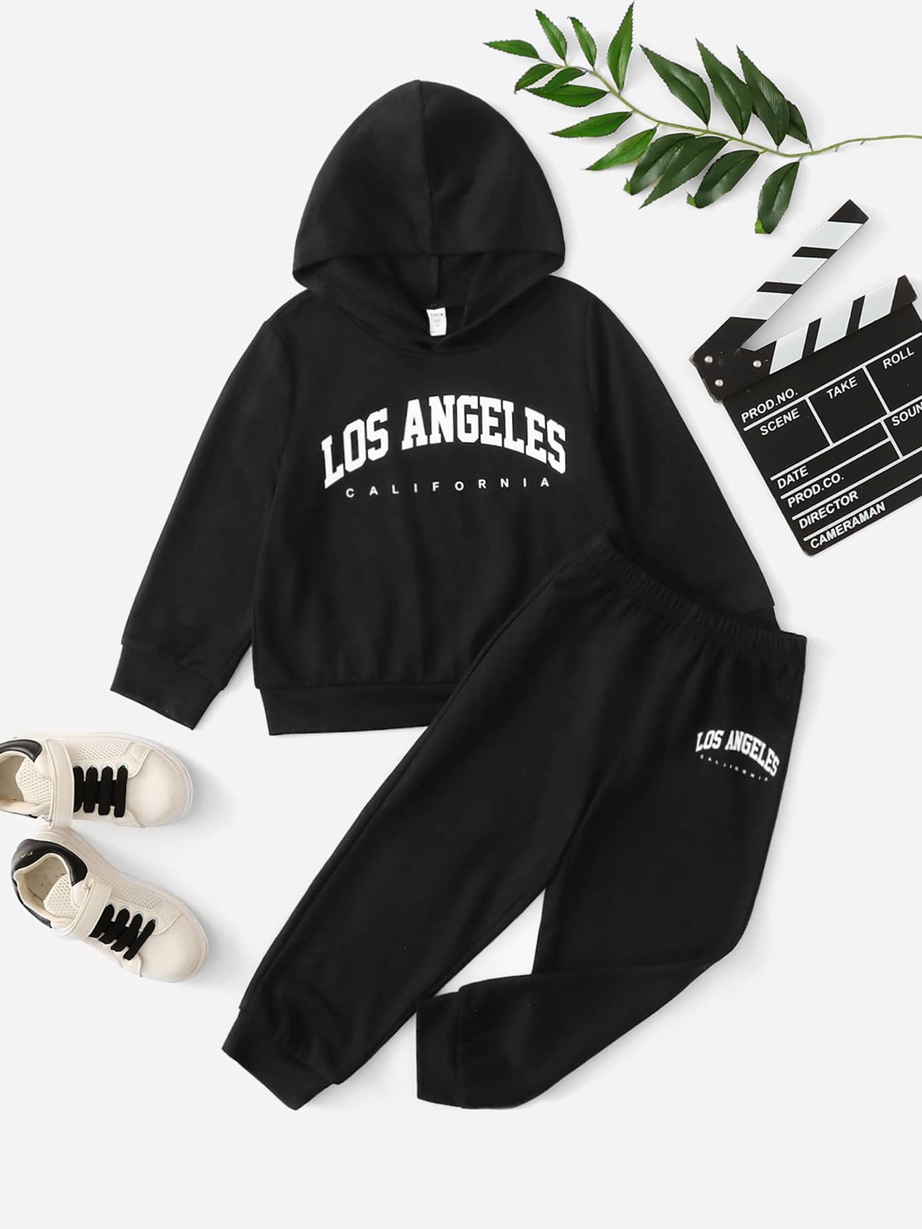 SHEIN Chàng trai trẻ Đồ họa Chữ cái Áo Hoodie & Quần thể thao - màu đen - Xem 1