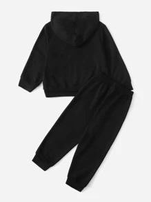 SHEIN Chàng trai trẻ Đồ họa Chữ cái Áo Hoodie & Quần thể thao - màu đen - Xem 2
