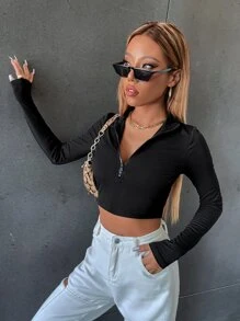 SHEIN Unity Camiseta delgada corta con abertura media - Negro - Ver 6