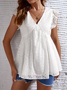 SHEIN Maternidad Top schiffy escote V sisa con fruncido - Blanco - Ver 2