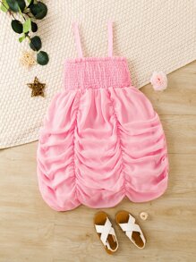 Chica preadolescente Vestido de fiesta de tirantes con fruncido bajo con fruncido - Rosa Pálido - Ver 1