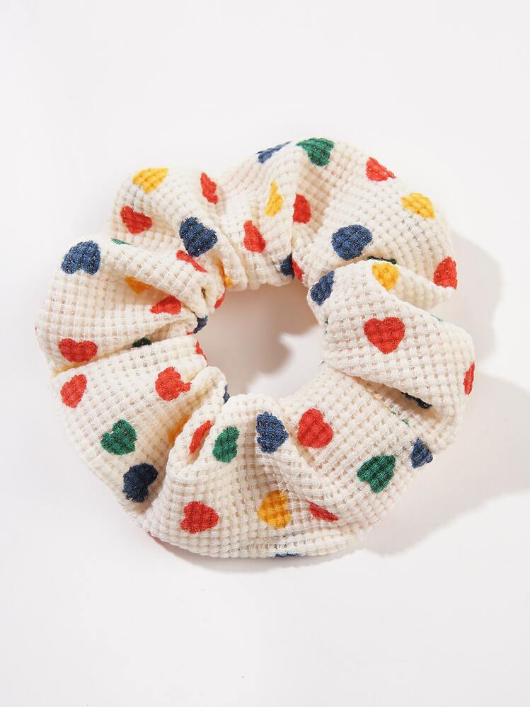 1 pieza Coletero con estampado de corazón de colores, coletero vintage de lunares con textura de gofre, accesorio de cabello versátil para coleta - Multicolor - Añade 5