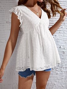 SHEIN Maternidad Top schiffy escote V sisa con fruncido - Blanco - Ver 4