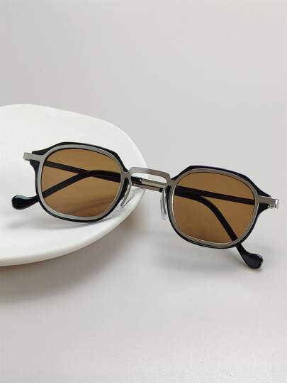 1入男士金屬幾何框時尚眼鏡復古款