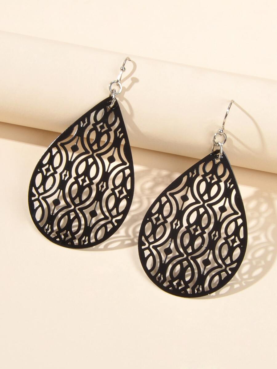 Pendientes De Gota De Agua Calados - Negro - Ver 1