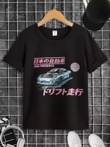 男孩汽車和字母圖案T恤