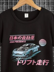 男孩汽車和字母圖案T恤