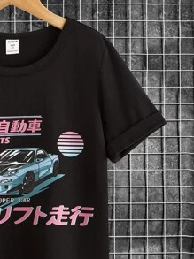 男孩汽車和字母圖案T恤