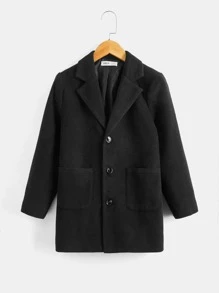 SHEIN Cậu bé Tween 1 Miếng Đã vá Túi Cổ áo Áo khoác - màu đen - Xem 1