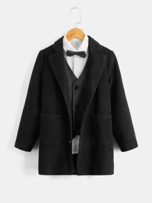 SHEIN Cậu bé Tween 1 Miếng Đã vá Túi Cổ áo Áo khoác - màu đen - Xem 2