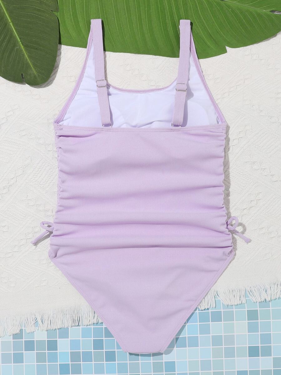 Teen Girls Rib Drawstring One Piece Swimsuit | SHEIN UK
