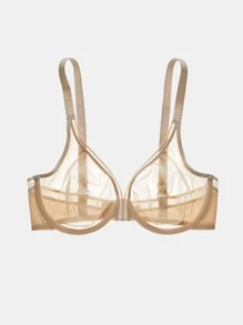 LUVLETTE 薄透珠光支撐深V領胸罩 - 杏色 - 查看 7