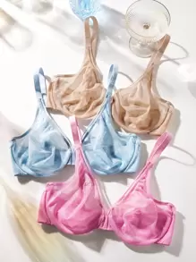 LUVLETTE Không có vải lót Lưới Bras - Màu xanh nhạt - Xem 8