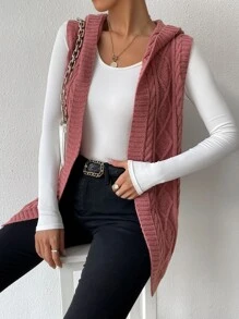 SHEIN LUNE Nữ Cardigans màu trơn Giải trí - Màu Đỏ Sâu - Xem 3