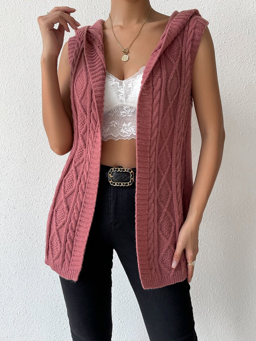 SHEIN LUNE Nữ Cardigans màu trơn Giải trí - Màu Đỏ Sâu - Xem 1
