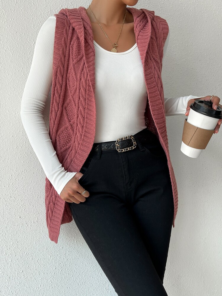 SHEIN LUNE Nữ Cardigans màu trơn Giải trí - Màu Đỏ Sâu - Xem 4