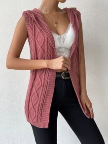 SHEIN LUNE Nữ Cardigans màu trơn Giải trí - Màu Đỏ Sâu - Xem 5