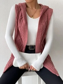 SHEIN LUNE Nữ Cardigans màu trơn Giải trí - Màu Đỏ Sâu - Xem 6