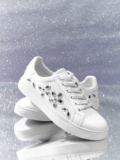 ラインストーン詳細 レースアップフロント スケートシューズの画像
