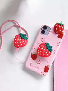 Summer 3d Strawberry Shaped Phone Case With Stand & Lanyard, Compatible With Iphone 15promax 14 13 12 11 Protective Cover,International Version, Not The Domestic Version - Multicolor - View 1