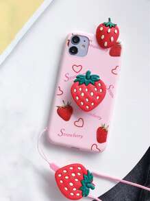 Summer 3d Strawberry Shaped Phone Case With Stand & Lanyard, Compatible With Iphone 15promax 14 13 12 11 Protective Cover,International Version, Not The Domestic Version - Multicolor - View 3