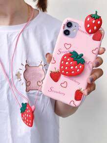 Summer 3d Strawberry Shaped Phone Case With Stand & Lanyard, Compatible With Iphone 15promax 14 13 12 11 Protective Cover,International Version, Not The Domestic Version - Multicolor - View 2