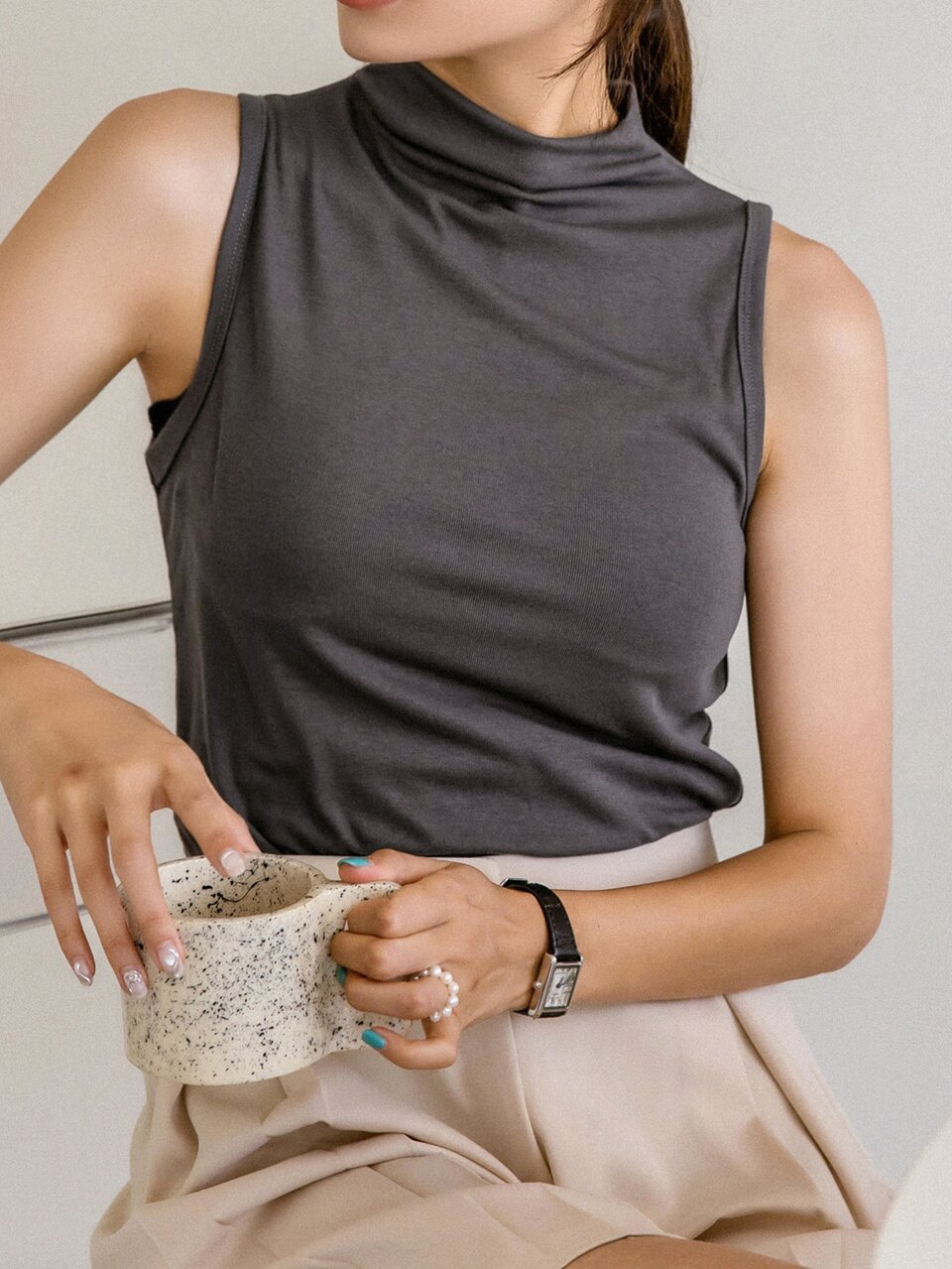 Solid Mock Neck Tank Top