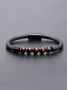 Fashionable and Popular Men Bead Decor Bracelet PU for Jewelry Gift and for a Stylish Look - Hitam - View 1