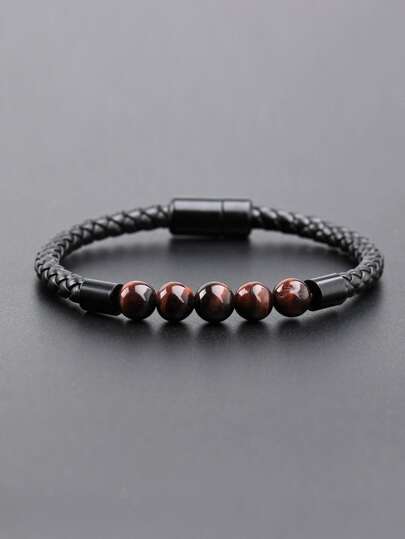 Fashionable and Popular Men Bead Decor Bracelet PU for Jewelry Gift and for a Stylish Look