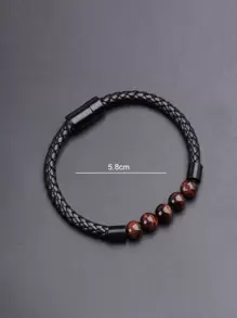 Fashionable and Popular Men Bead Decor Bracelet PU for Jewelry Gift and for a Stylish Look - Hitam - View 3