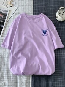 Manfinity Hypemode Hombres Camiseta con estampado de cuadros y de slogan - Lila Púrpura - Ver 2