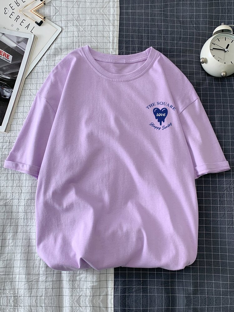 Manfinity Hypemode Men Checker & Slogan Graphic Tee - Lilac Purple - View 2